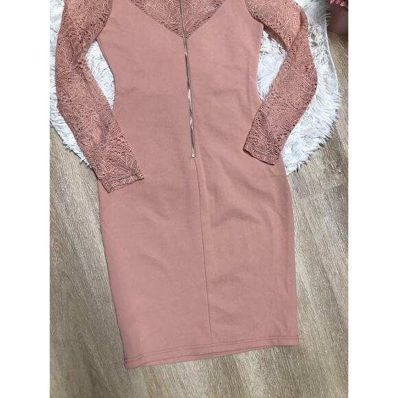 Fashion Nova Women Sz M Long Sleeve Dress Turtle Neck Zips Party Cocktail Midi - Picture 8 of 10